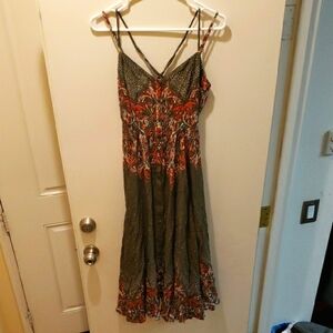 Free People Elegant Green & Coral Maxi Dress